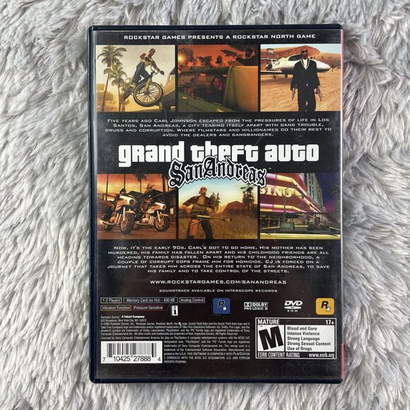 Grand Theft Auto San Andreas (PlayStation 2, 2004) PS2 Game Disc Case Manual Map - Picture 3 of 15